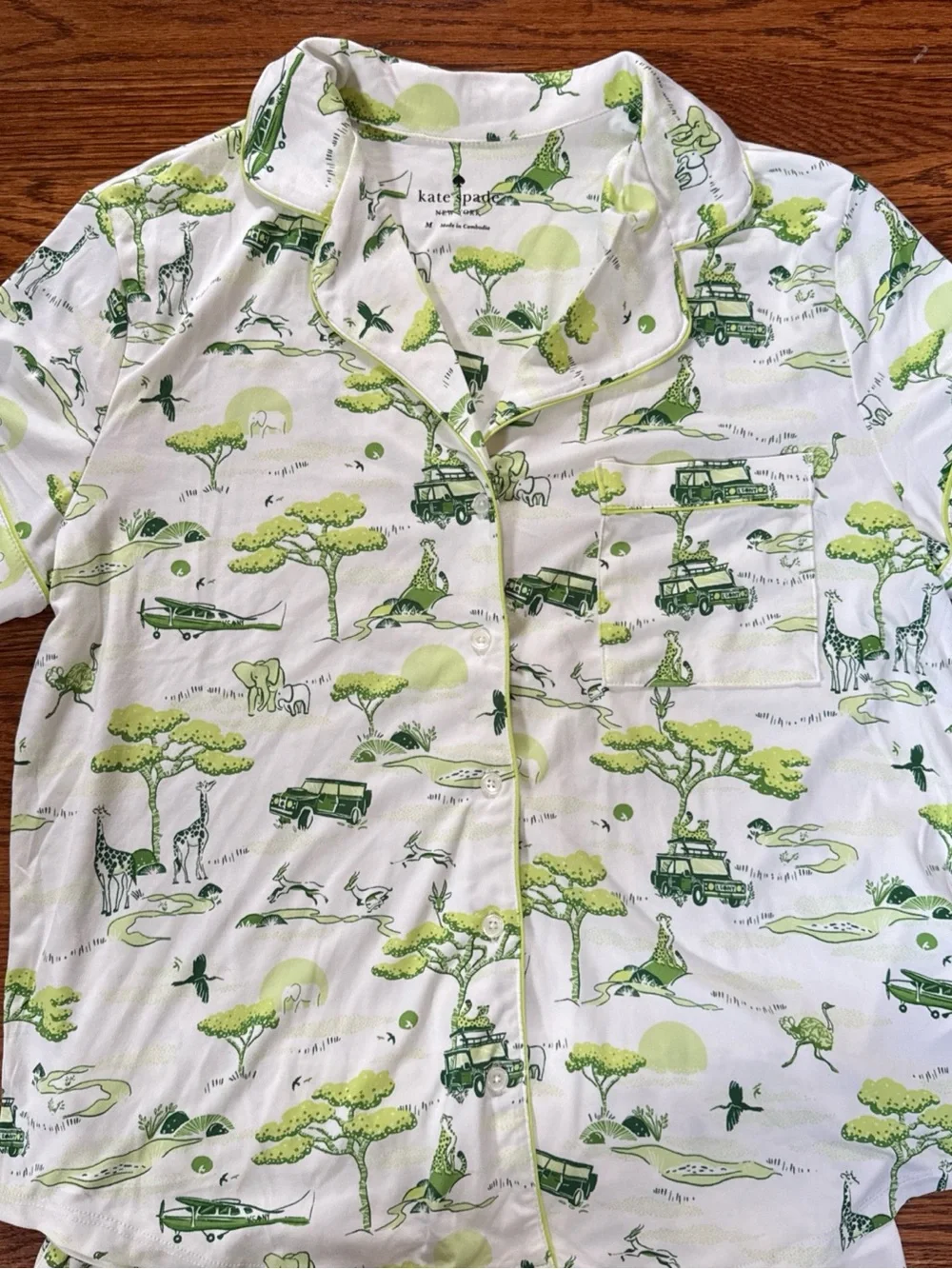 kate spade White and Green Safari Print Short Pajama Set